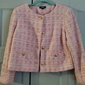 Express Plaid Boucle Tweed Pink Jacket